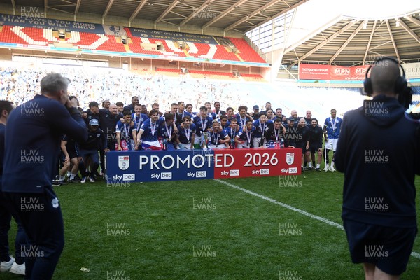 250426 - Cardiff City v Northampton Town - Sky Bet League 1 - Cardiff City celebrate promotion