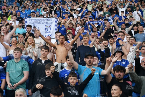 250426 - Cardiff City v Northampton Town - Sky Bet League 1 - Fans celebrate at full time