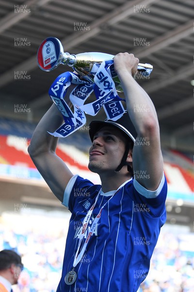 250426 - Cardiff City v Northampton Town - Sky Bet League 1 - Yousef Salech of Cardiff City celebrates at full time
