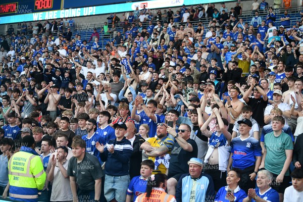 250426 - Cardiff City v Northampton Town - Sky Bet League 1 - Fans celebrate at full time