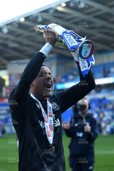 250426 - Cardiff City v Northampton Town - Sky Bet League 1 - Nathan Trott of Cardiff City celebrates at full time