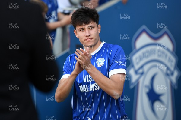 250426 - Cardiff City v Northampton Town - Sky Bet League 1 - Rubin Colwill of Cardiff City walks out for the trophy lift at the end of the match