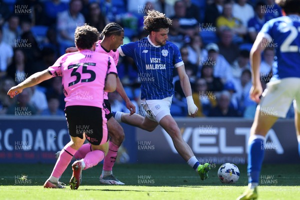250426 - Cardiff City v Northampton Town - Sky Bet League 1 - Ollie Tanner of Cardiff City has a shot at goal