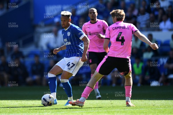 250426 - Cardiff City v Northampton Town - Sky Bet League 1 - Callum Robinson of Cardiff City is challenged by Dean Campbell of Northampton 