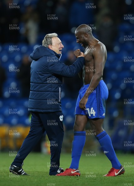 011217 - Cardiff City v Norwich City, Sky Bet Championship - Cardiff City manager Neil Warnock celebrates with Sol Bamba of Cardiff City at the end of the match