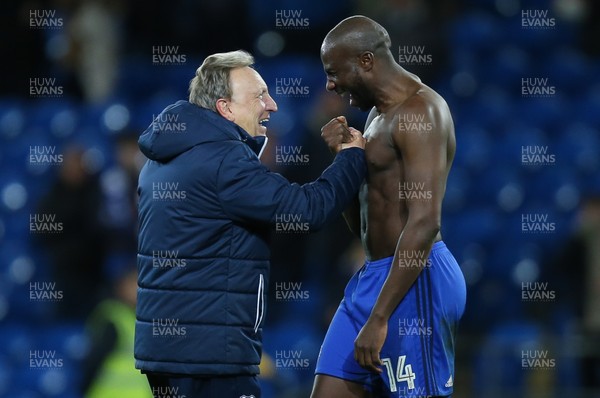 011217 - Cardiff City v Norwich City, Sky Bet Championship - Cardiff City manager Neil Warnock celebrates with Sol Bamba of Cardiff City at the end of the match