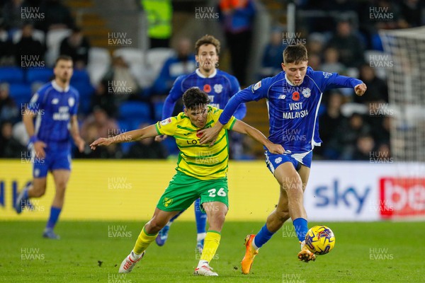 111123 - Cardiff City v Norwich City - Sky Bet Championship - Rubin Colwill Of Cardiff City and Marcelino Núñez of Norwich City