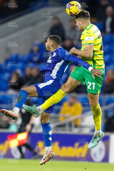 111123 - Cardiff City v Norwich City - Sky Bet Championship - Karlan Grant Of Cardiff City and Danny Batth of Norwich City