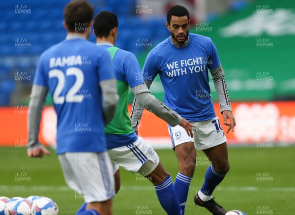 160121 - Cardiff City v Norwich City, Sky Bet Championship - Players warm up in tee shirts showing support for team mate Sol Bamba who was recently diagnosed with Non-Hodgkin lymphoma