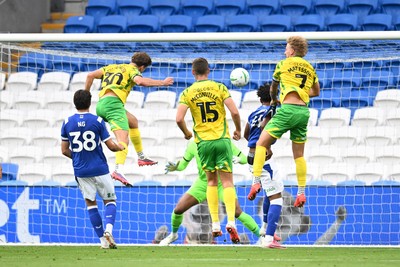 250826 - Cardiff City v Norwich City - Carabao Cup Second Round - Mathias Kvistgaarden of Norwich scores the first goal of the game