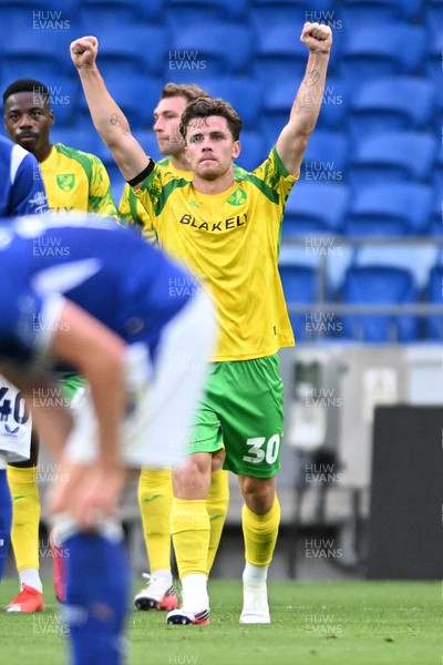 250826 - Cardiff City v Norwich City - Carabao Cup Second Round - Mathias Kvistgaarden of Norwich celebrates scoring a goal