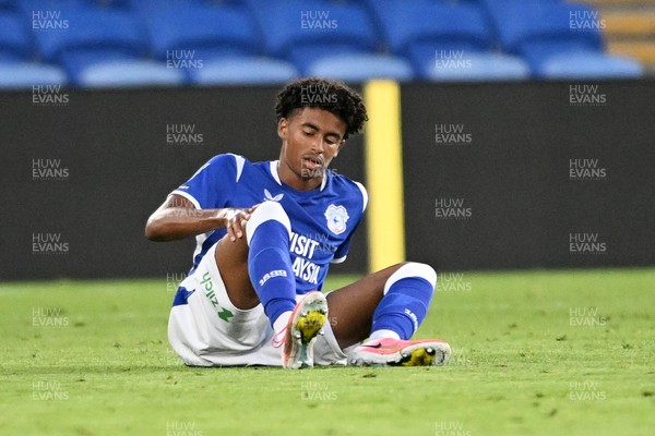 250826 - Cardiff City v Norwich City - Carabao Cup Second Round - Noah Anyadike of Cardiff City goes off the field injured