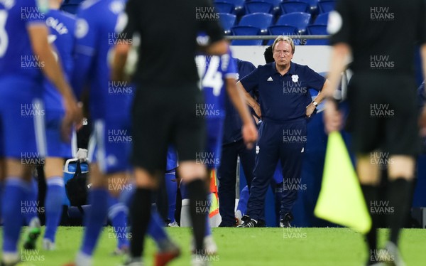 280818 - Cardiff City v Norwich City, Carabao Cup - Cardiff City manager Neil Warnock looks on as his team prepare to leave the field at the end of the match