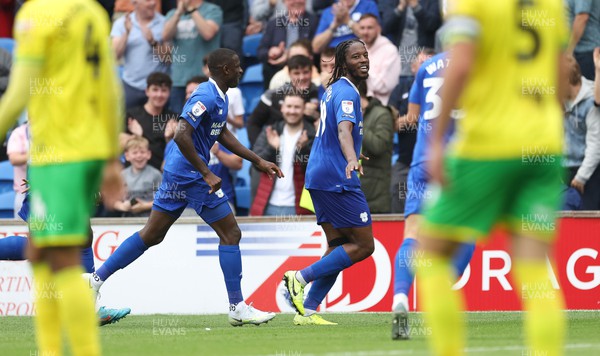 300722 - Cardiff City v Norwich City, Sky Bet Championship - Romaine Sawyers of Cardiff City celebrates after he scores the opening goal