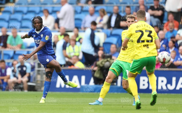 300722 - Cardiff City v Norwich City, Sky Bet Championship - Romaine Sawyers of Cardiff City shoots to score the opening goal
