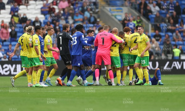 300722 - Cardiff City v Norwich City, Sky Bet Championship - The two teams clash as tempers flare in the second half