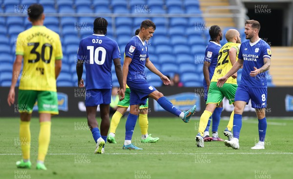 300722 - Cardiff City v Norwich City, Sky Bet Championship - Perry Ng of Cardiff City leaves the pitch after being shown a second yellow card