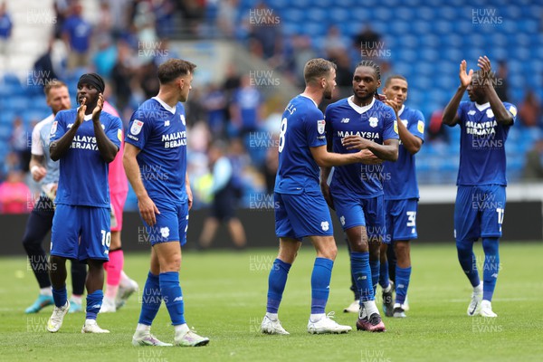 300722 - Cardiff City v Norwich City, Sky Bet Championship - Cardiff City players celebrate at the end of the match