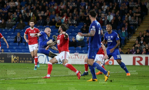 210418 - Cardiff City v Nottingham Forest - SkyBet Championship - Aron Gunnarsson of Cardiff City scores their second goal
