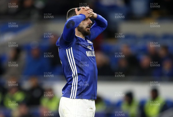 250220 - Cardiff City v Nottingham Forest - SkyBet Championship - Dejected Callum Paterson of Cardiff City