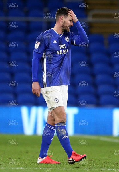 250220 - Cardiff City v Nottingham Forest - SkyBet Championship - Dejected Sean Morrison of Cardiff City at full time