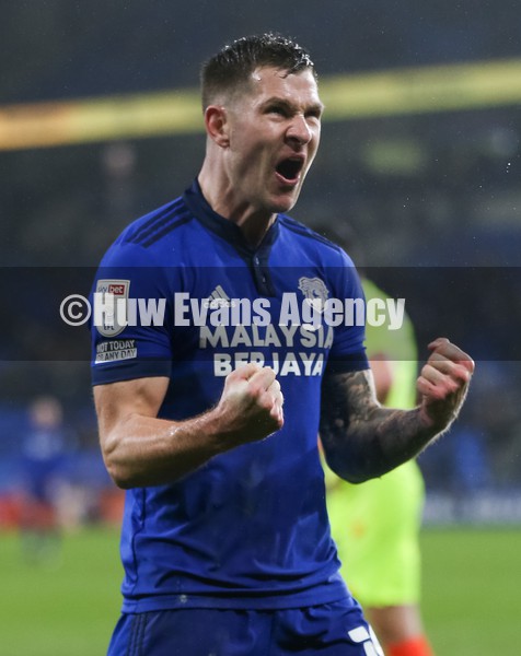 300122 - Cardiff City v Nottingham Forest, Sky Bet Championship - James Collins of Cardiff City celebrates on the final whistle