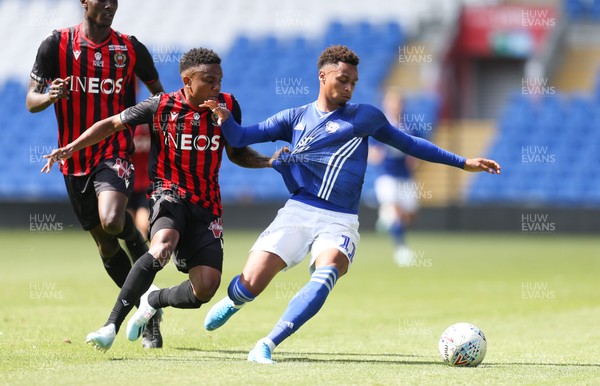 270719 - Cardiff City v OGC Nice, Pre-season Friendly - Josh Murphy of Cardiff City and Patrick Burner of OGC Nice compete for the ball