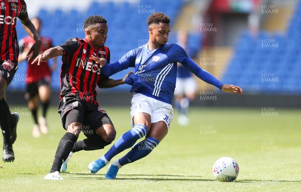 270719 - Cardiff City v OGC Nice, Pre-season Friendly - Josh Murphy of Cardiff City and Patrick Burner of OGC Nice compete for the ball