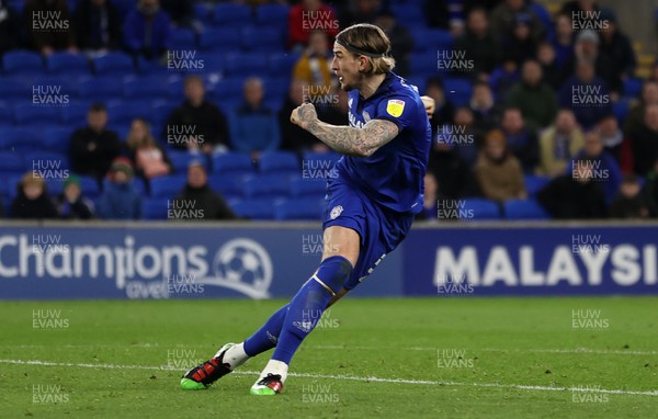 090222 - Cardiff City v Peterborough United - SkyBet Championship - Aden Flint of Cardiff City scores their second goal