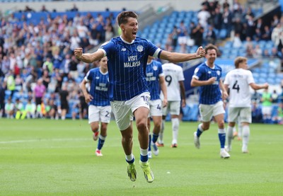 020825 - Cardiff City v Peterborough United, EFL Sky Bet League 1 -  Rubin Colwill of Cardiff City celebrates after scoring goal