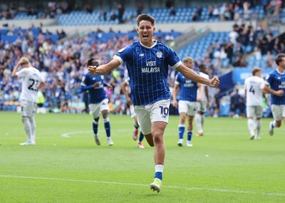 020825 - Cardiff City v Peterborough United, EFL Sky Bet League 1 -  Rubin Colwill of Cardiff City celebrates after scoring goal