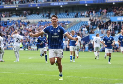 020825 - Cardiff City v Peterborough United, EFL Sky Bet League 1 -  Rubin Colwill of Cardiff City celebrates after scoring goal