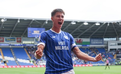 020825 - Cardiff City v Peterborough United, EFL Sky Bet League 1 -  Rubin Colwill of Cardiff City celebrates after scoring goal
