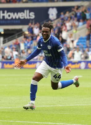 020825 - Cardiff City v Peterborough United, EFL Sky Bet League 1 -  Ronan Kpakio of Cardiff City celebrates after scoring the second goal