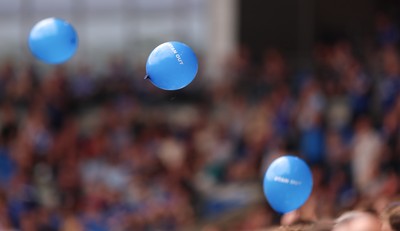 020825 - Cardiff City v Peterborough United, EFL Sky Bet League 1 -  Cardiff City fans release balloons printed with the hashtag TanOut, as a protest against owner Vincent Tan
