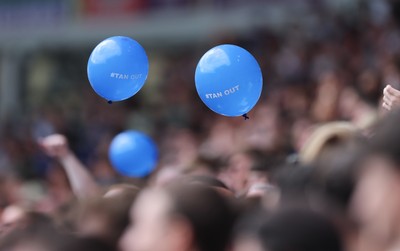 020825 - Cardiff City v Peterborough United, EFL Sky Bet League 1 -  Cardiff City fans release balloons printed with the hashtag TanOut, as a protest against owner Vincent Tan