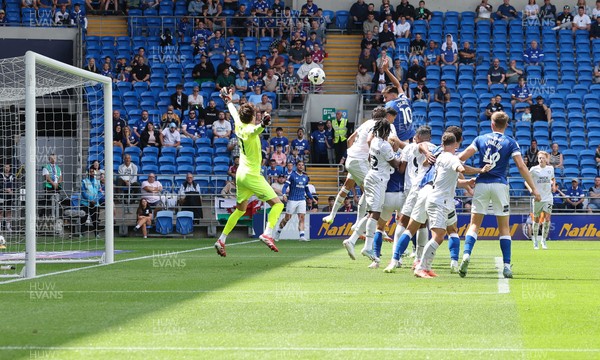 020825 - Cardiff City v Peterborough United, EFL Sky Bet League 1 - Rubin Colwill of Cardiff City heads at goal