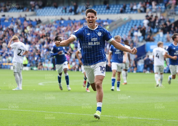 020825 - Cardiff City v Peterborough United, EFL Sky Bet League 1 -  Rubin Colwill of Cardiff City celebrates after scoring goal