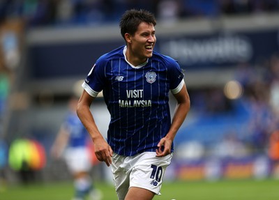 300825 - Cardiff City v Plymouth Argyle, SkyBet League One - Rubin Colwill of Cardiff City celebrates scoring a goal