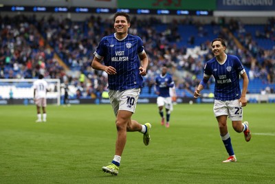 300825 - Cardiff City v Plymouth Argyle, SkyBet League One - Rubin Colwill of Cardiff City celebrates scoring a goal