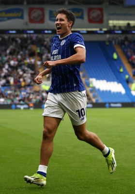 300825 - Cardiff City v Plymouth Argyle, SkyBet League One - Rubin Colwill of Cardiff City celebrates scoring a goal
