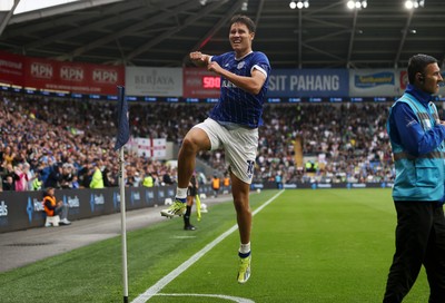 300825 - Cardiff City v Plymouth Argyle, SkyBet League One - Rubin Colwill of Cardiff City celebrates scoring a goal