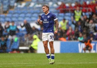 300825 - Cardiff City v Plymouth Argyle, SkyBet League One - Isaak Davies of Cardiff City celebrates scoring a goal in the second half making the score 4-0