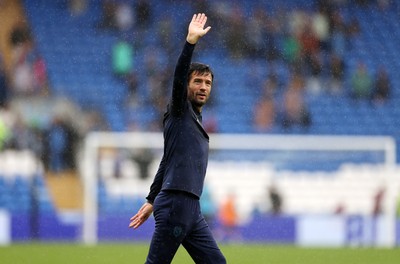 300825 - Cardiff City v Plymouth Argyle, SkyBet League One - Cardiff City Manager Brian Barry-Murphy thanks the fans at full time