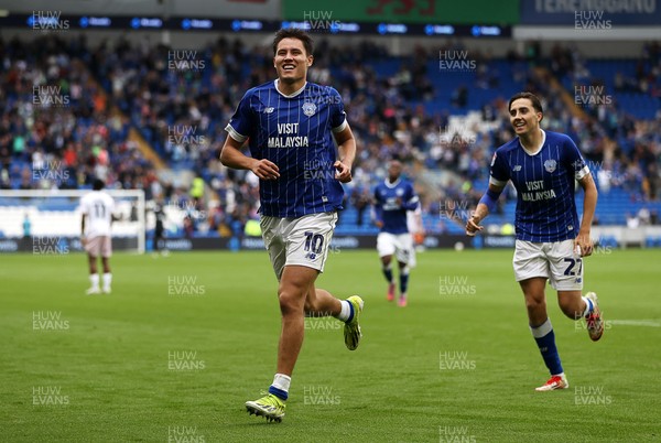300825 - Cardiff City v Plymouth Argyle, SkyBet League One - Rubin Colwill of Cardiff City celebrates scoring a goal