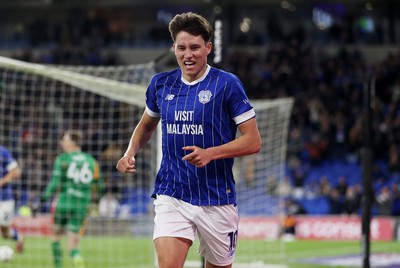 220426 - Cardiff City v Port Vale FC - SkyBet League One - Rubin Colwill of Cardiff City celebrates scoring a goal