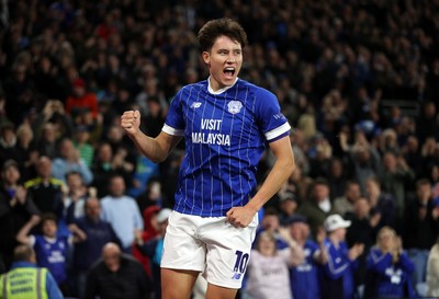 220426 - Cardiff City v Port Vale FC - SkyBet League One - Rubin Colwill of Cardiff City celebrates scoring a goal