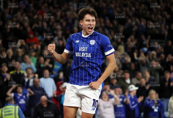 220426 - Cardiff City v Port Vale FC - SkyBet League One - Rubin Colwill of Cardiff City celebrates scoring a goal