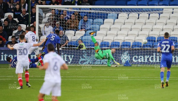 080817 - Cardiff City v Portsmouth, Carabao Cup, Round 1 - Cardiff City goalkeeper Brian Murphy is beaten as Portsmouth score the opening goal