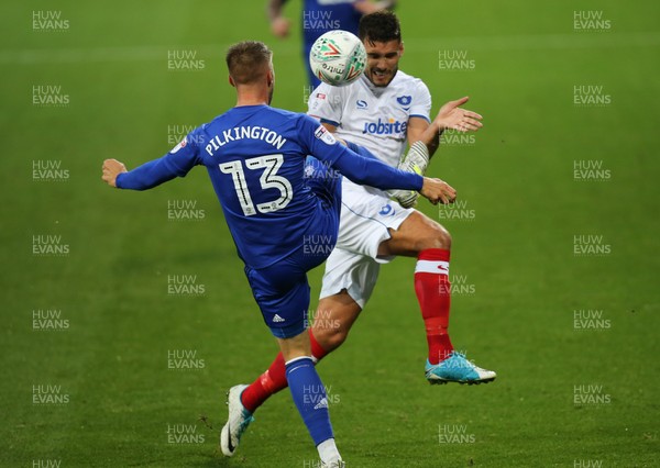 080817 - Cardiff City v Portsmouth, Carabao Cup, Round 1 - Anthony Pilkington of Cardiff City is challenged by Gareth Evans of Portsmouth